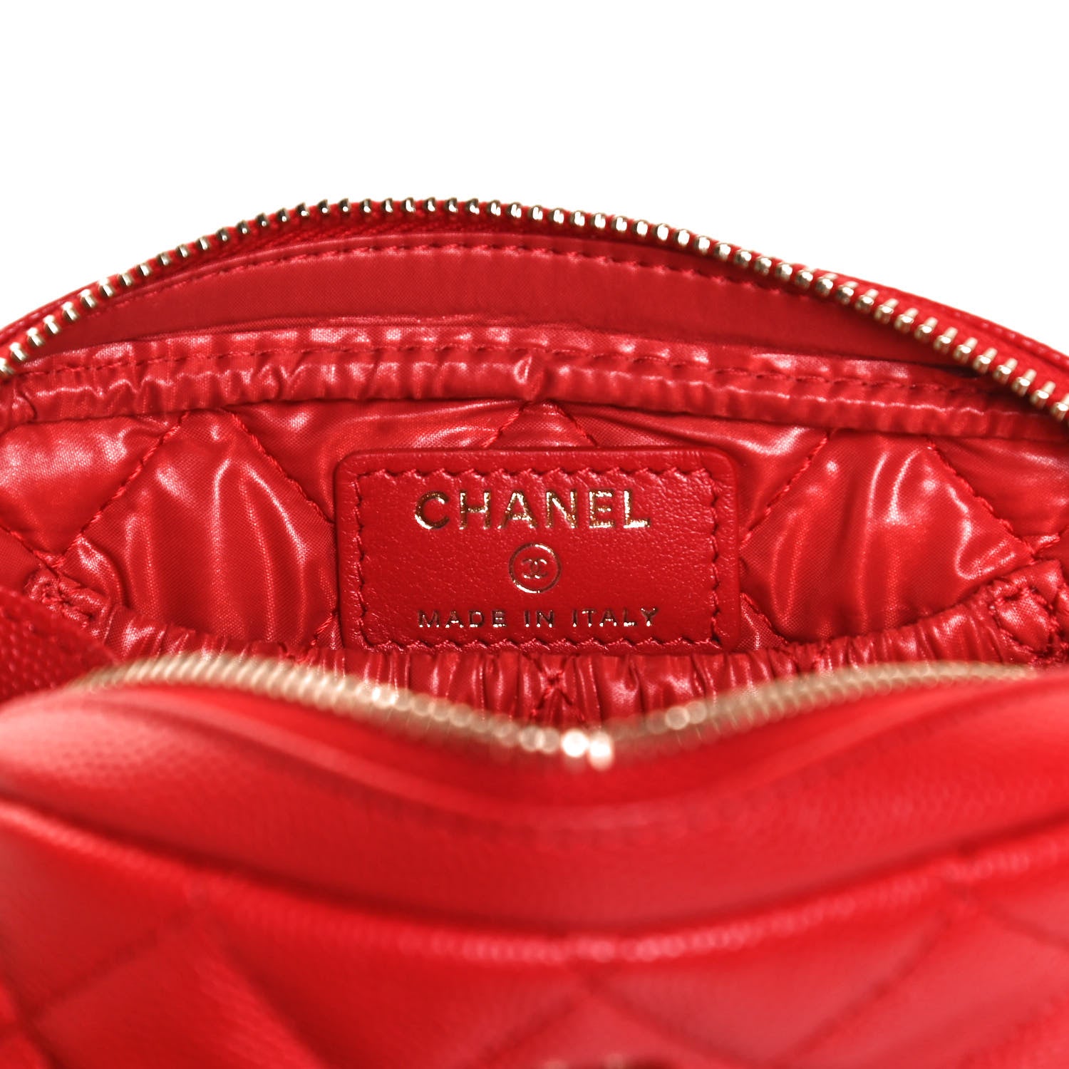 Chanel Caviar Quilted Small Curvy Pouch Cosmetic Case Red 10 of 12