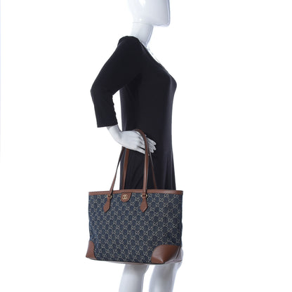 Gucci New Denim GG Monogram Medium Ophidia Shopping Tote Blue Tea Cuir 2 of 9