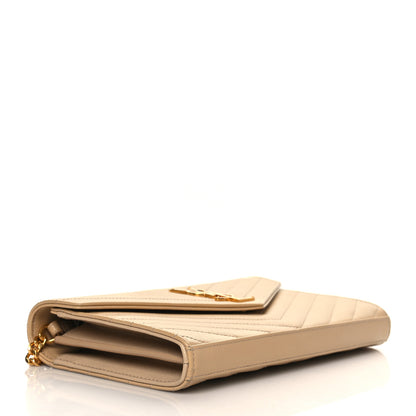 Saint Laurent Grain De Poudre Matelasse Chevron Monogram Chain Wallet Dark Latte 4 of 10