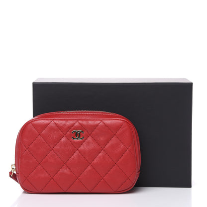 Chanel Caviar Quilted Small Curvy Pouch Cosmetic Case Dark Red 10 of 10