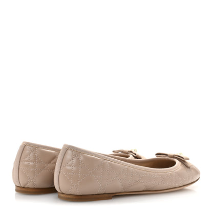 Christian Dior Calfskin Cannage Pearl Bow Ballet Flats 37.5 Nude 5 of 10