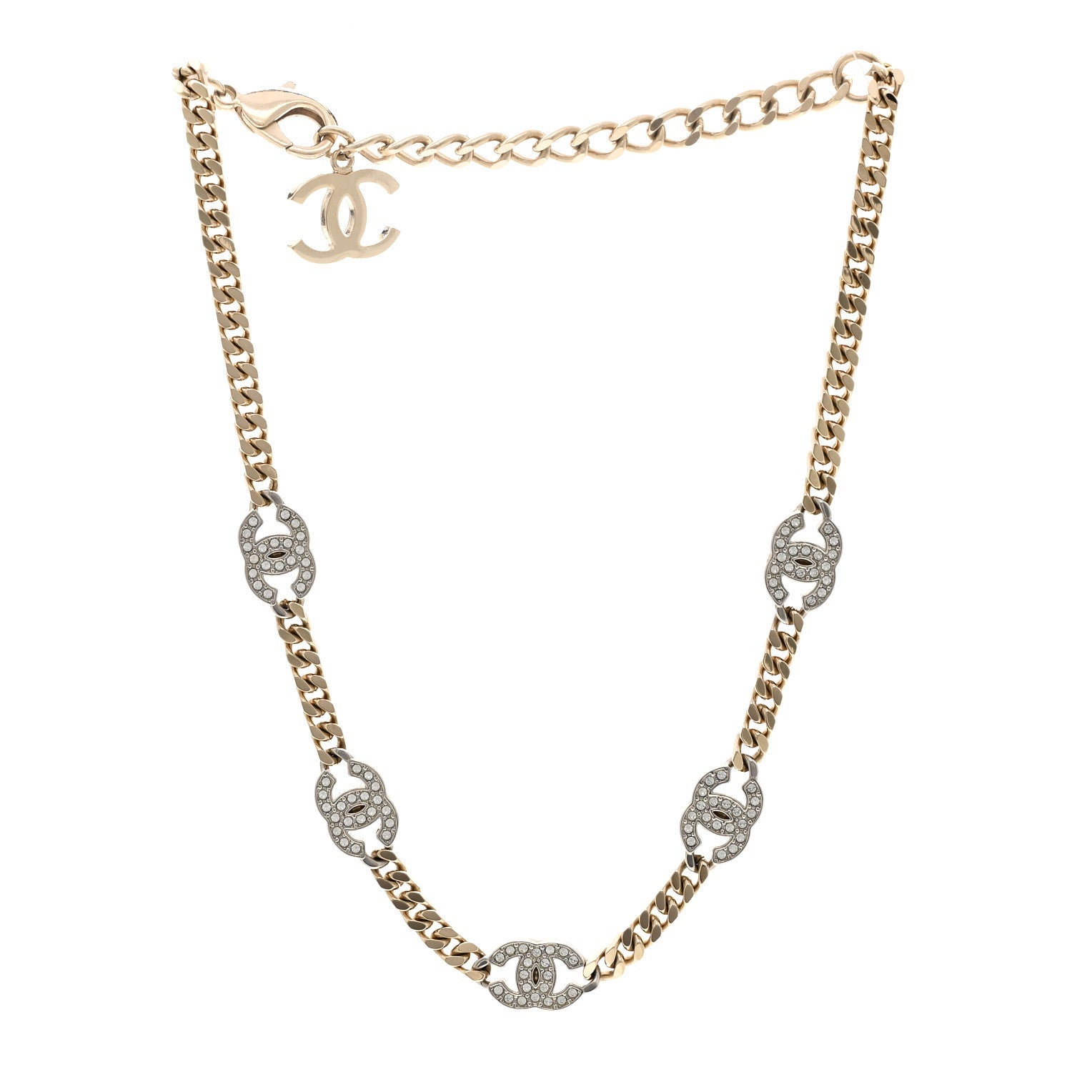 Chanel Crystal Chain CC Link Choker Gold Silver 3 of 6