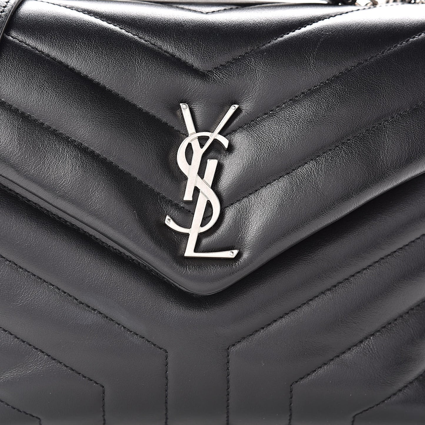 Calfskin Y Quilted Monogram Small Loulou Chain Satchel Black