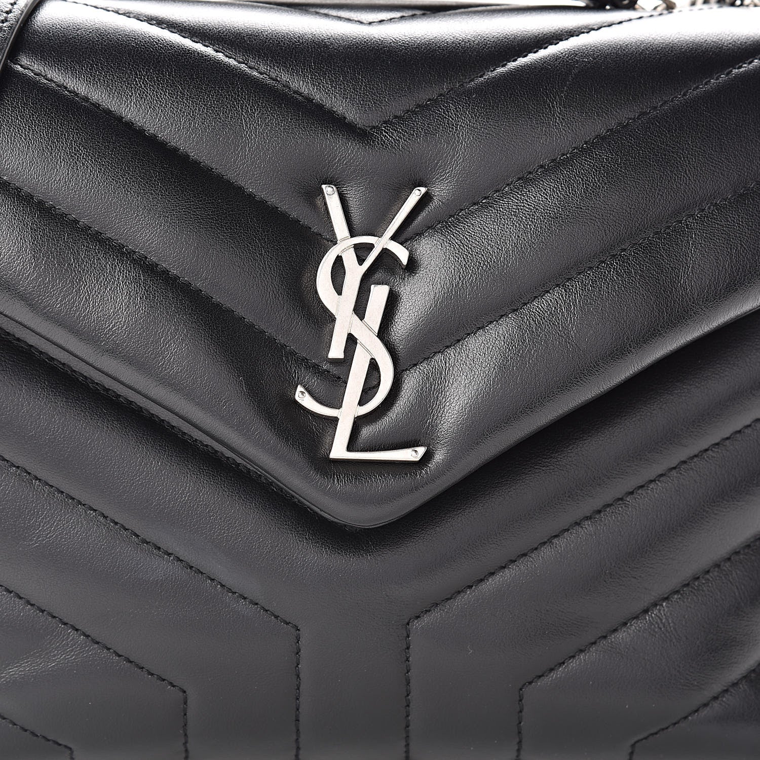 Saint Laurent Calfskin Y Quilted Monogram Small Loulou Chain Satchel Black 9 of 11