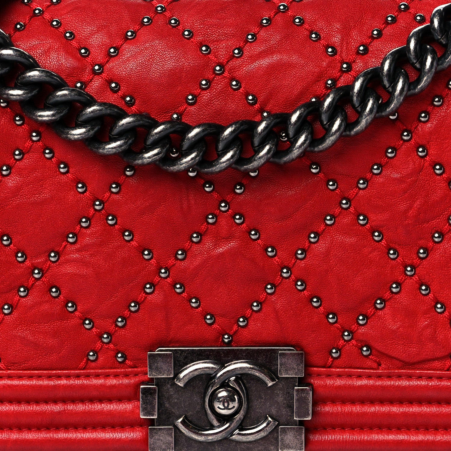 Chanel Crumpled Lambskin Small Studded Boy Flap Red 8 of 10