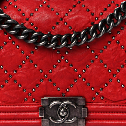 Chanel Crumpled Lambskin Small Studded Boy Flap Red 8 of 10