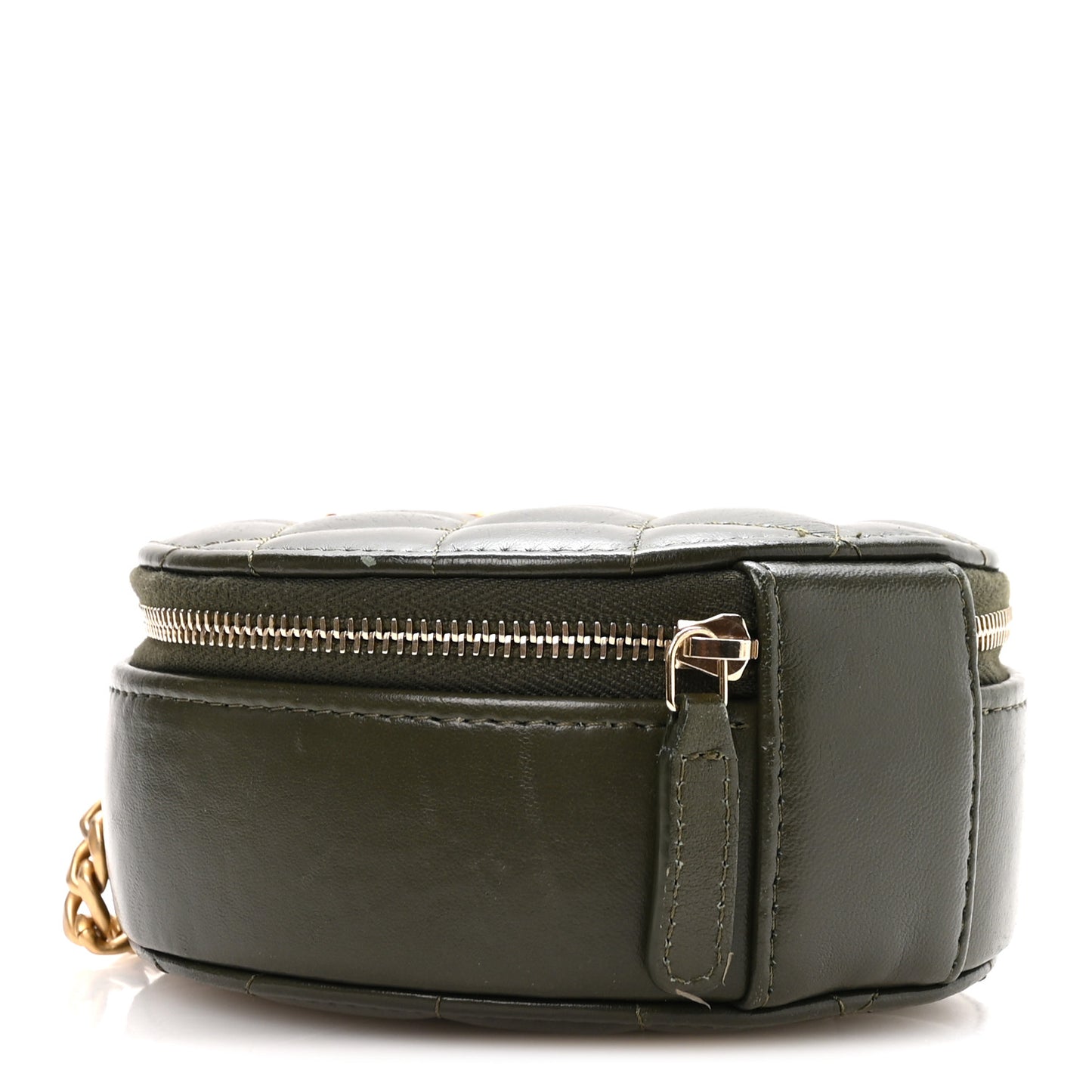 Lambskin Quilted Pillow Crush Round Clutch With Chain Green