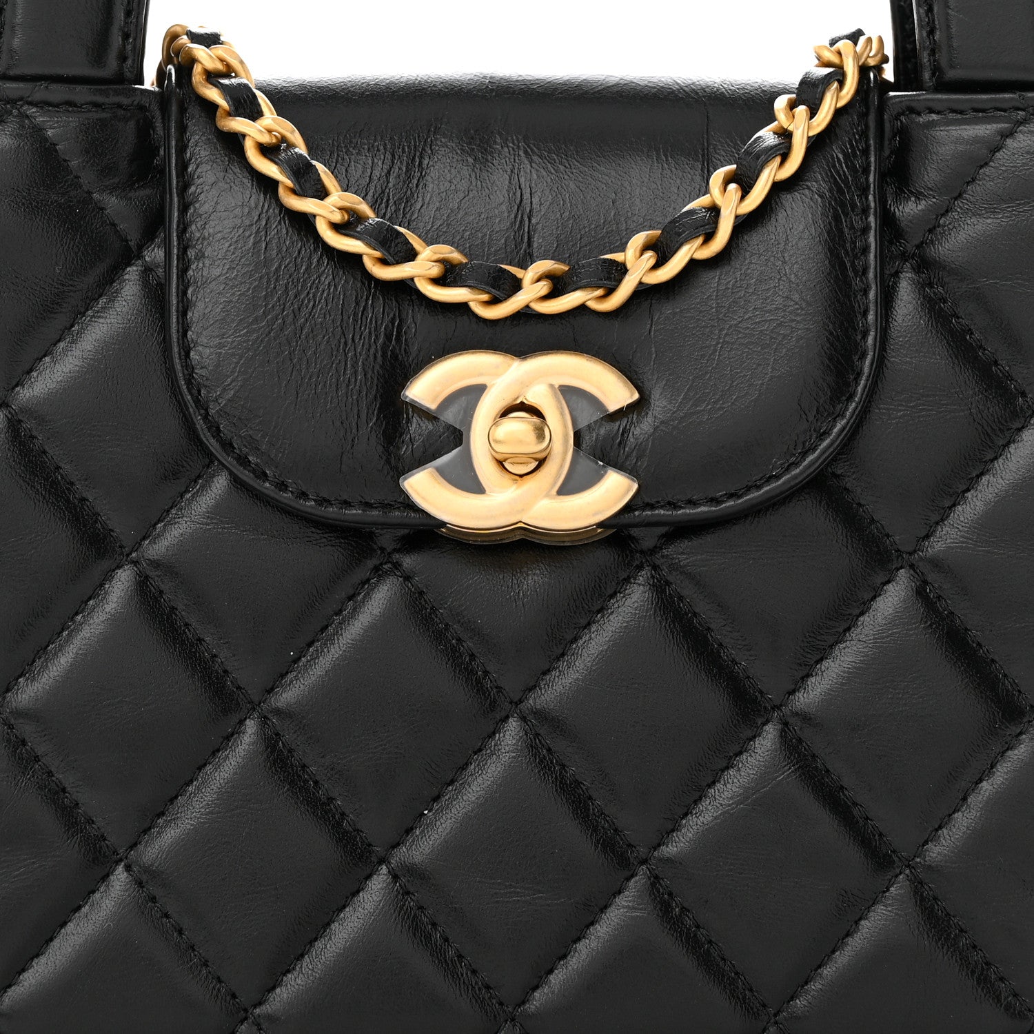 Chanel Shiny Aged Calfskin Quilted Nano Kelly Shopper Black 14 of 20