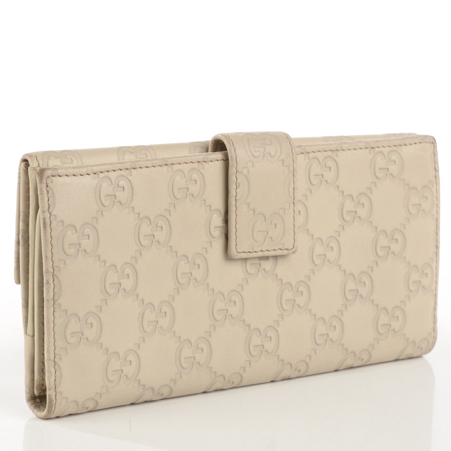 Guccissima Margaux Calfskin Metal Bar Continental Flap Wallet Mystic White