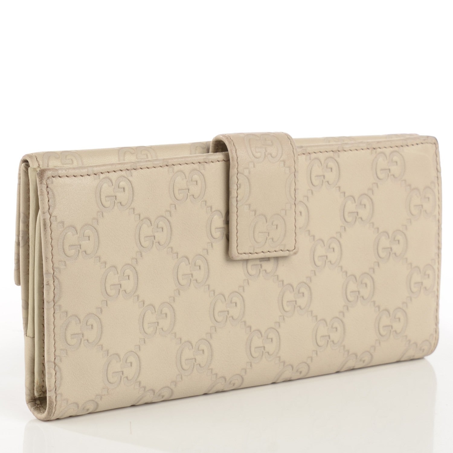 Gucci Guccissima Margaux Calfskin Metal Bar Continental Flap Wallet Mystic White 3 of 8