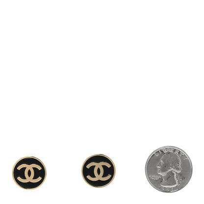 Chanel Resin CC Round Earrings Gold Black 2 of 5