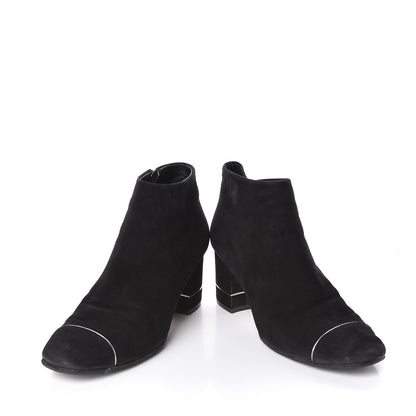 Chanel Suede CC Cap Toe Ankle Booties Boots 38.5 Black 6 of 11