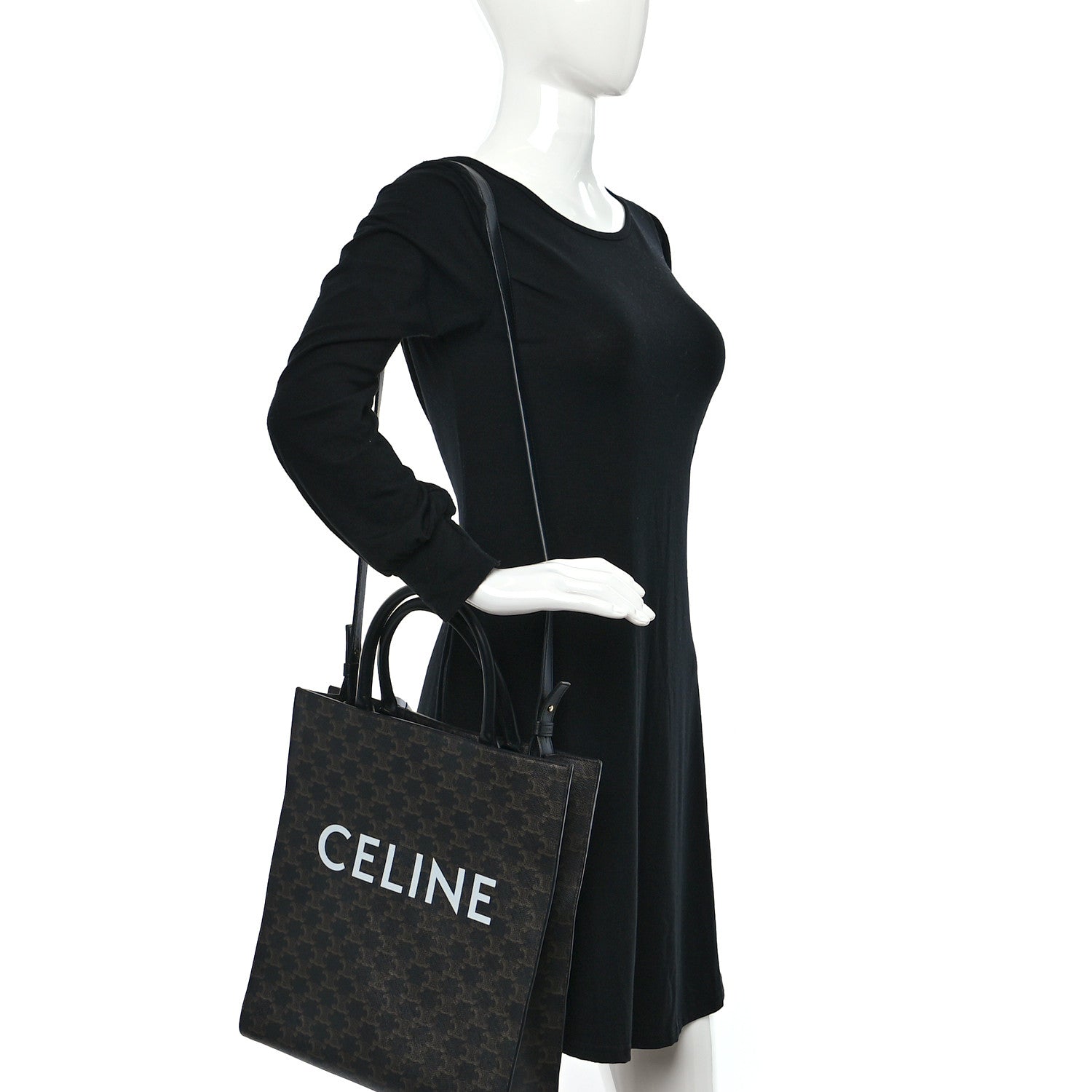Celine Triomphe Canvas Calfskin Medium Vertical Cabas Black 2 of 8