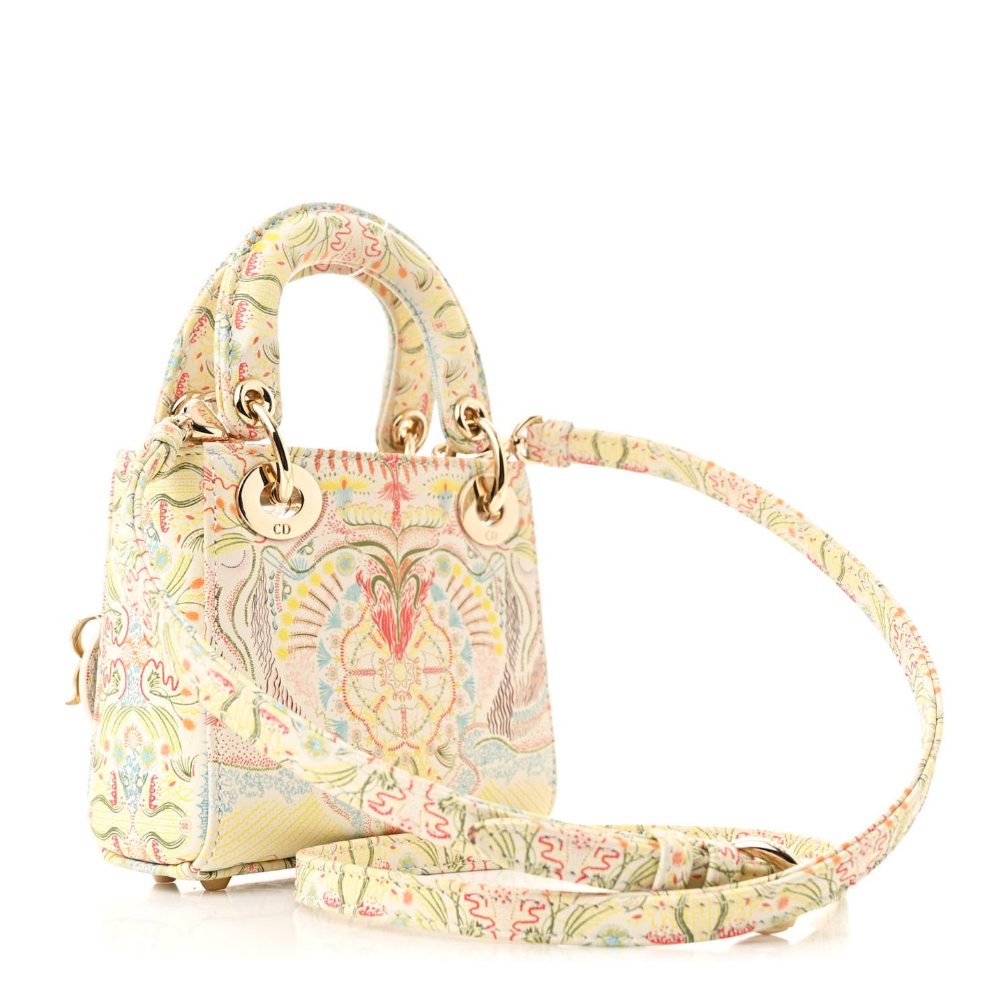 Calfskin Embroidered Mini Lady Dior White Multicolor