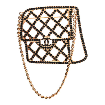Chanel Crystal Flap Bag Brooch Black Gold 1 of 4