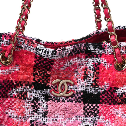 Chanel Tweed Sequins CC Logo Coco Beach Convertible Flap Tote Pink Multicolor 9 of 11