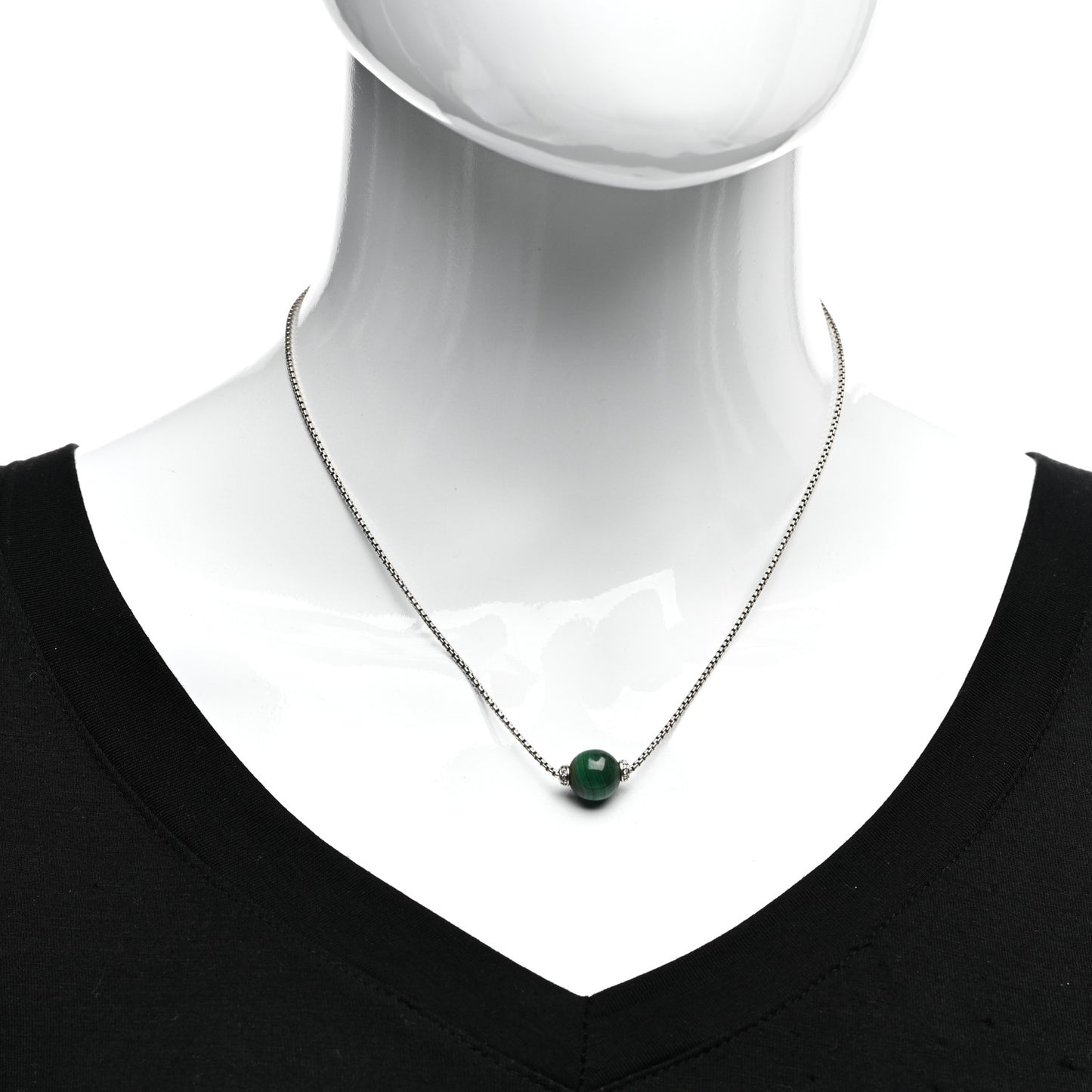 Sterling Silver Diamond Malachite 10mm Solari Pendant Necklace