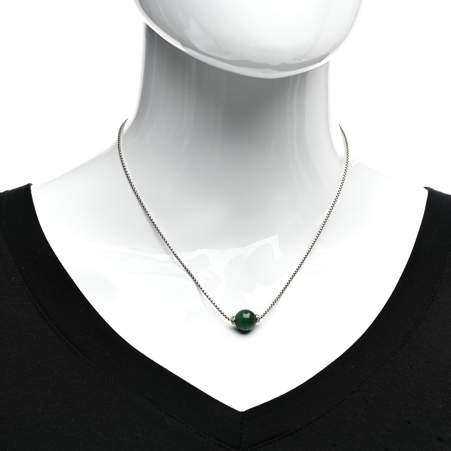 David Yurman Sterling Silver Diamond Malachite 10mm Solari Pendant Necklace 2 of 4