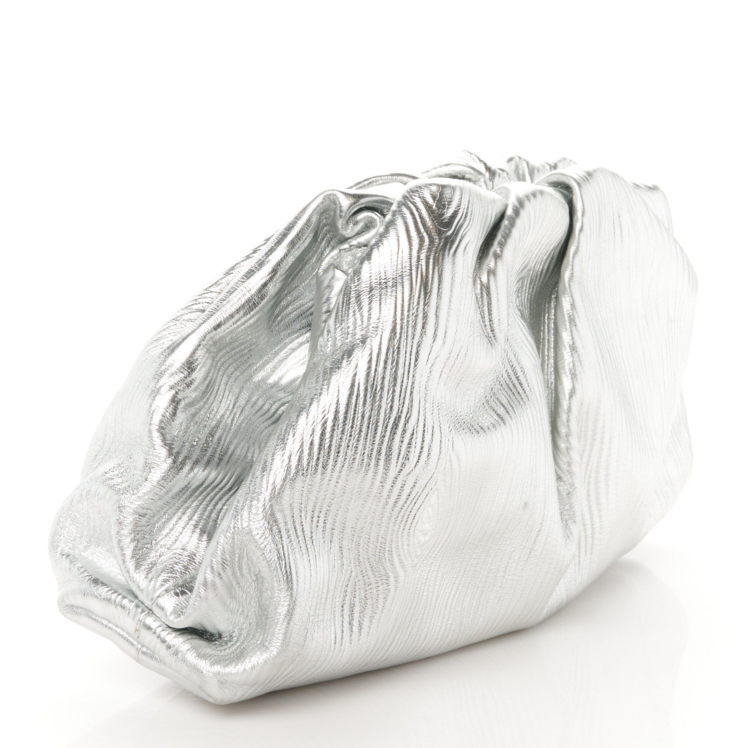 Bottega Veneta Metallic Bark Calfskin Embossed The Pouch Oversized Clutch Silver 3 of 10