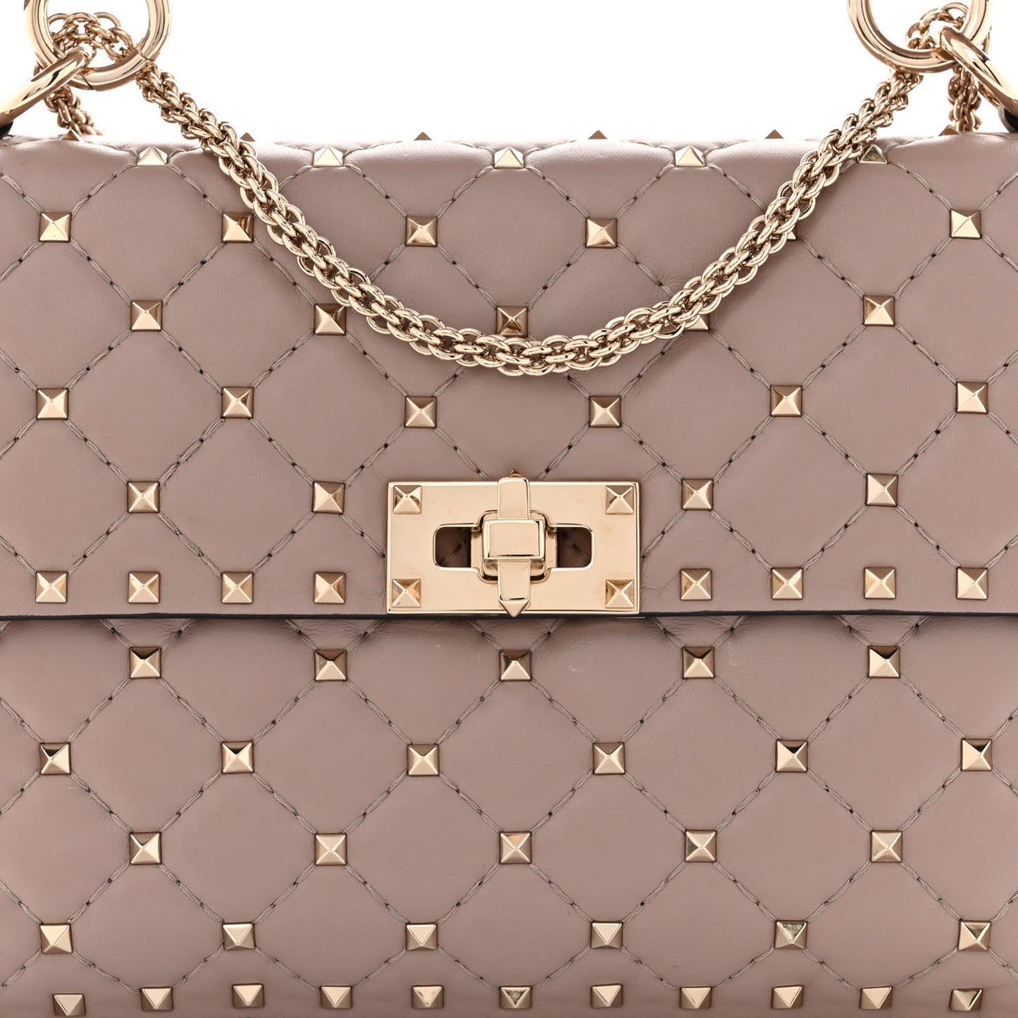 Lambskin Medium Rockstud Spike Shoulder Bag Poudre