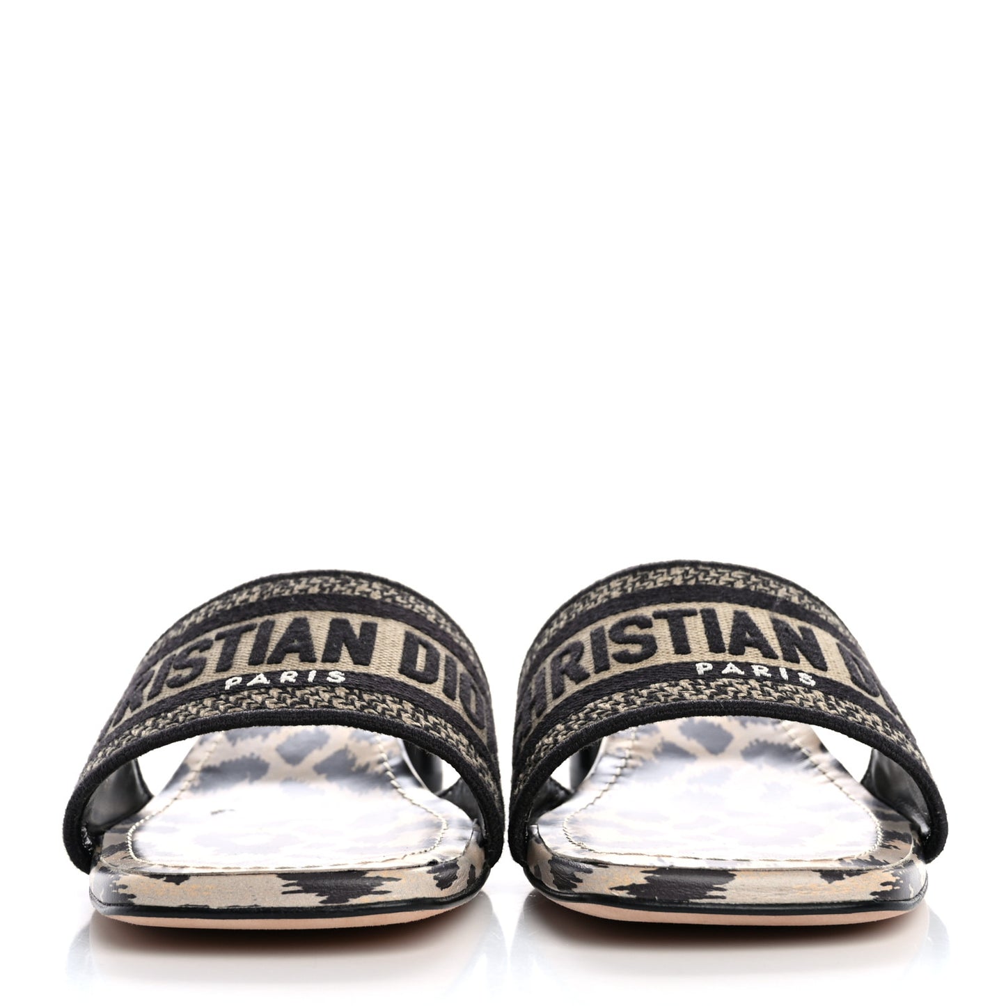 Cotton Embroidered Leopard Dway 40mm Slide Sandals 39.5 Black Beige