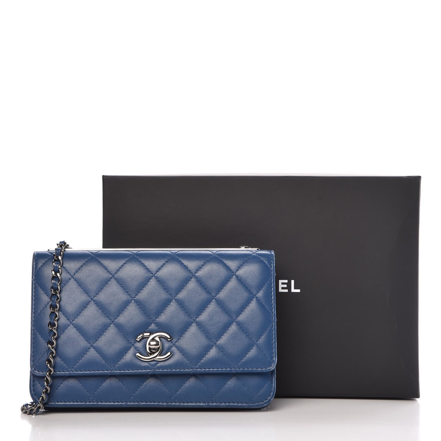 Lambskin Quilted Trendy CC Wallet On Chain WOC Blue