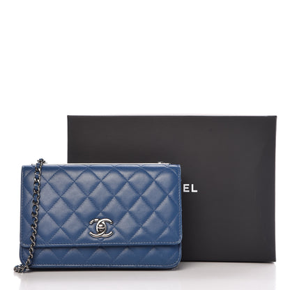 Chanel Lambskin Quilted Trendy CC Wallet On Chain WOC Blue 13 of 13