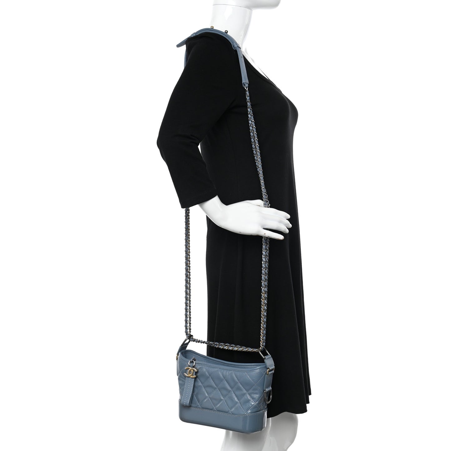 Patent Goatskin Quilted Small Gabrielle Hobo Blue