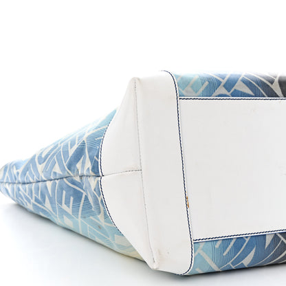 Fendi Calfskin Canvas Basket Sea Medium Tote White Blue 9 of 26