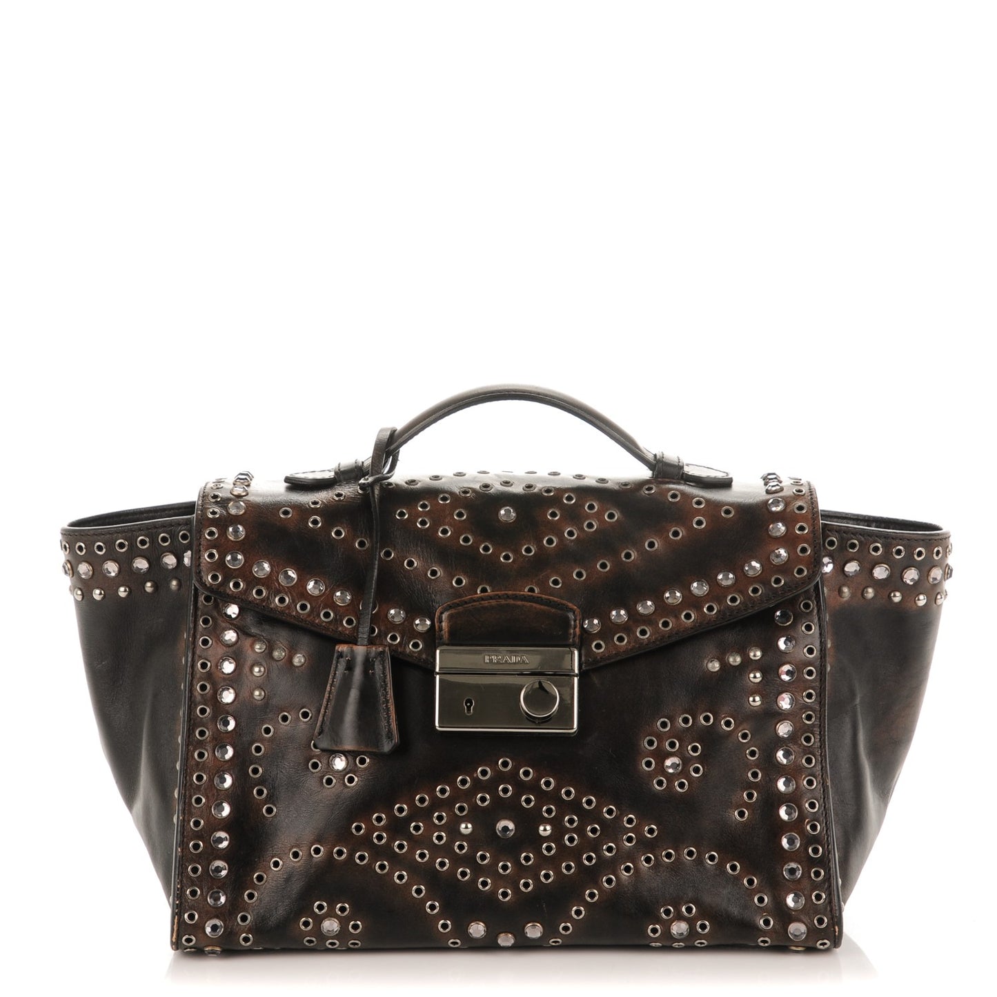 Vitello Vintage Studded Sound Twin Pocket Satchel Ebano
