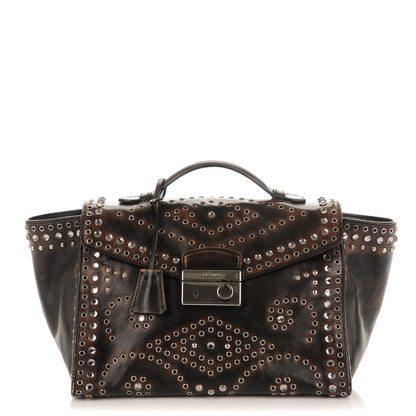 Prada Vitello Vintage Studded Sound Twin Pocket Satchel Ebano 1 of 8