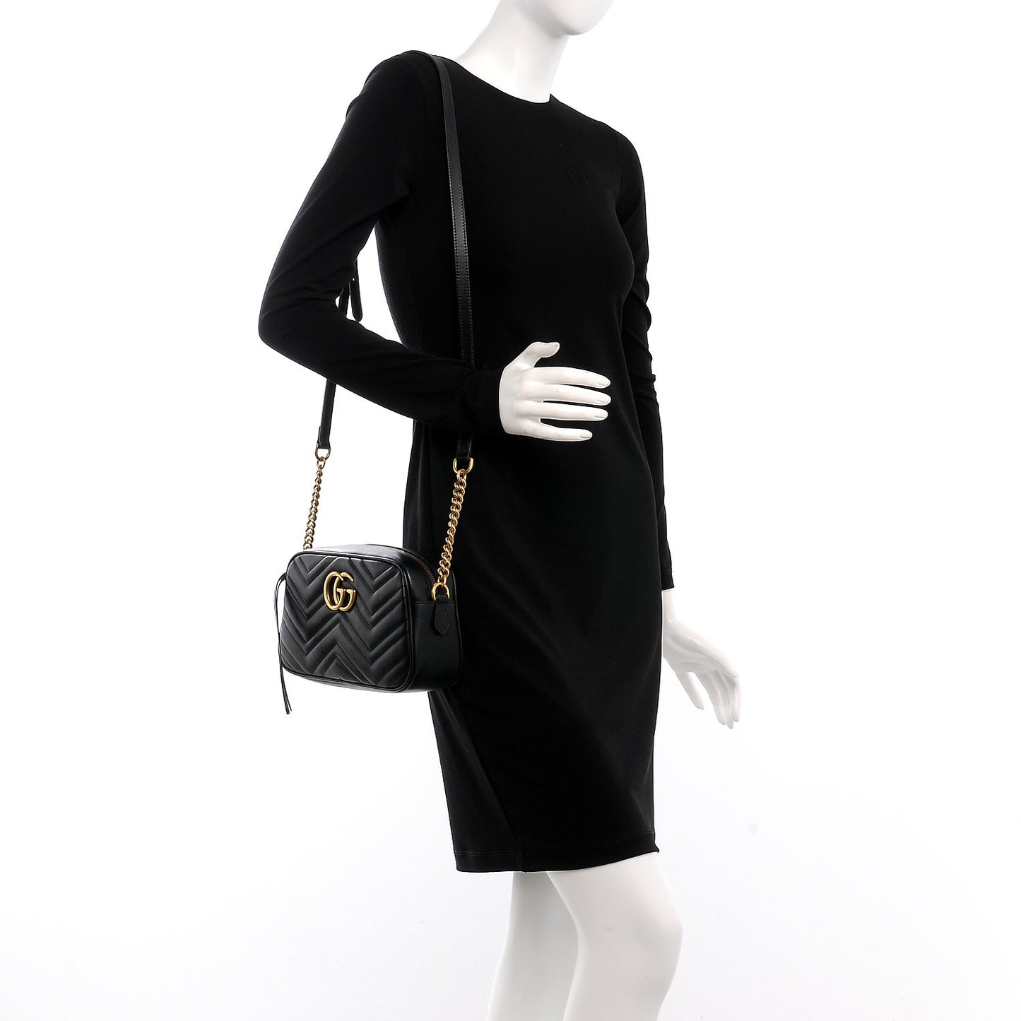 Calfskin Matelasse Small GG Marmont Chain Shoulder Bag Black