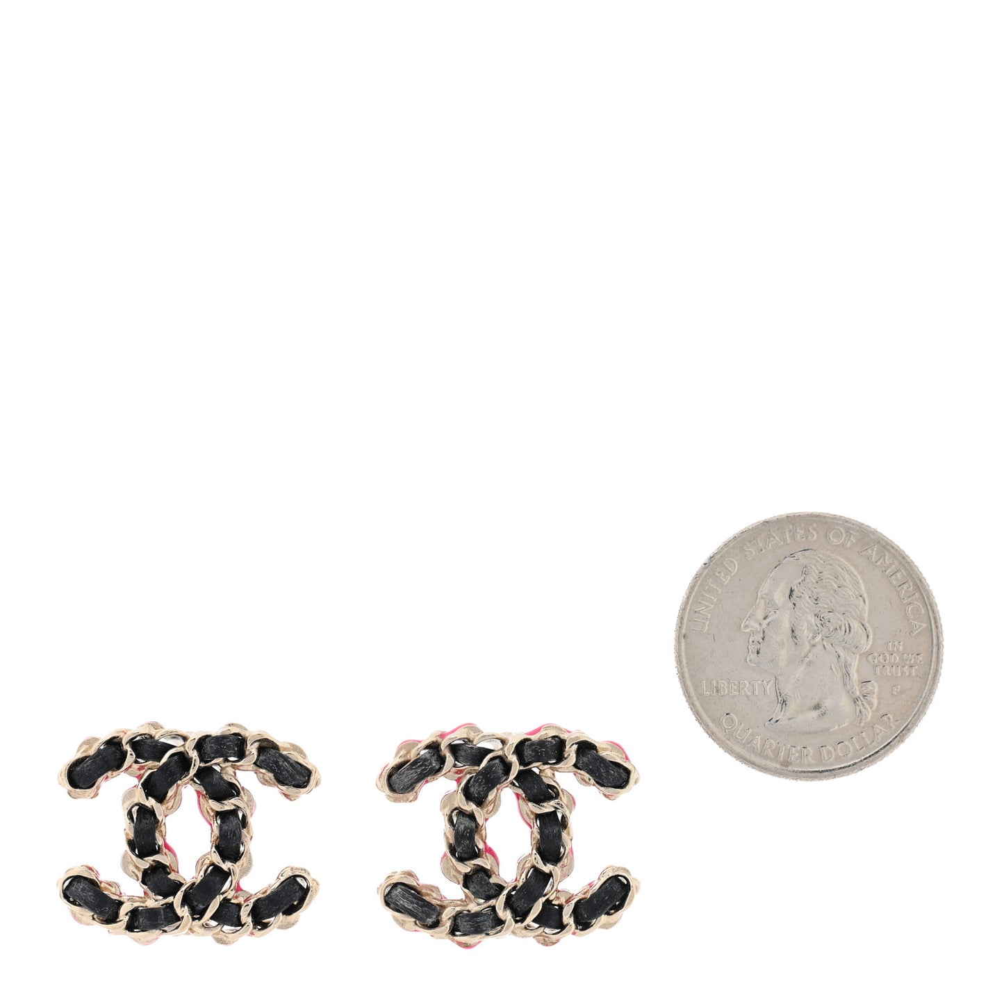 Lambskin CC Chain Earrings Black Gold Pink