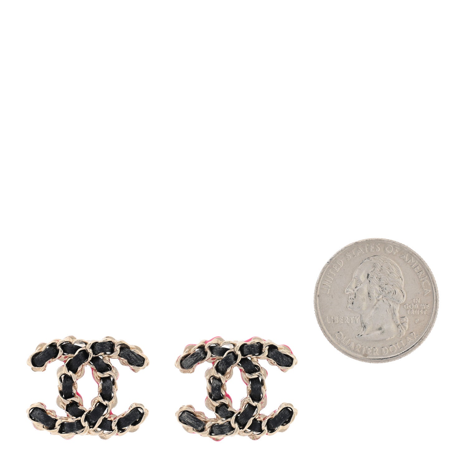 Chanel Lambskin CC Chain Earrings Black Gold Pink 2 of 4