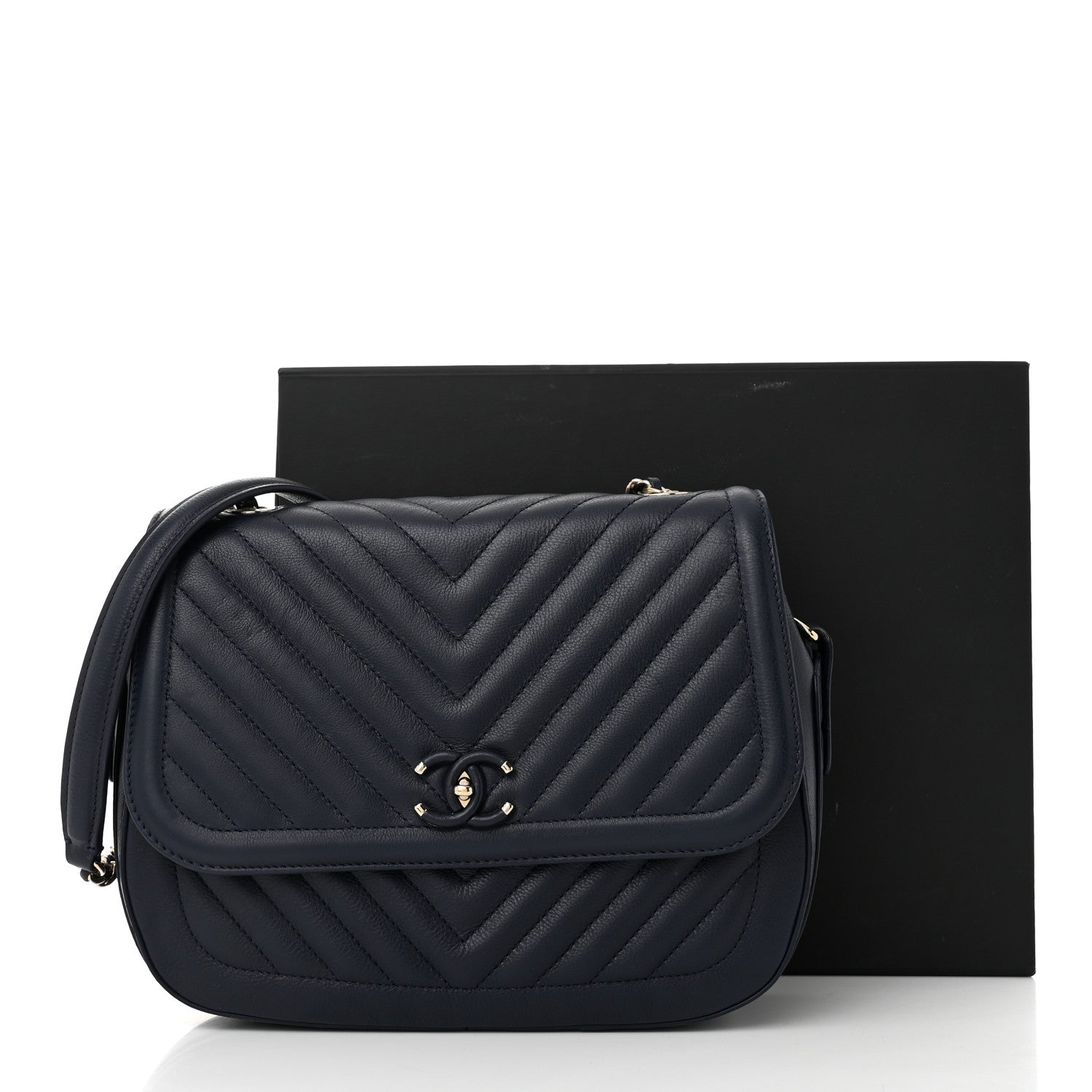 Chanel Calfskin Chevron Quilted Messenger Flap Navy 11 of 11