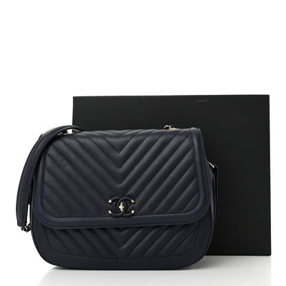 Chanel Calfskin Chevron Quilted Messenger Flap Navy 11 of 11
