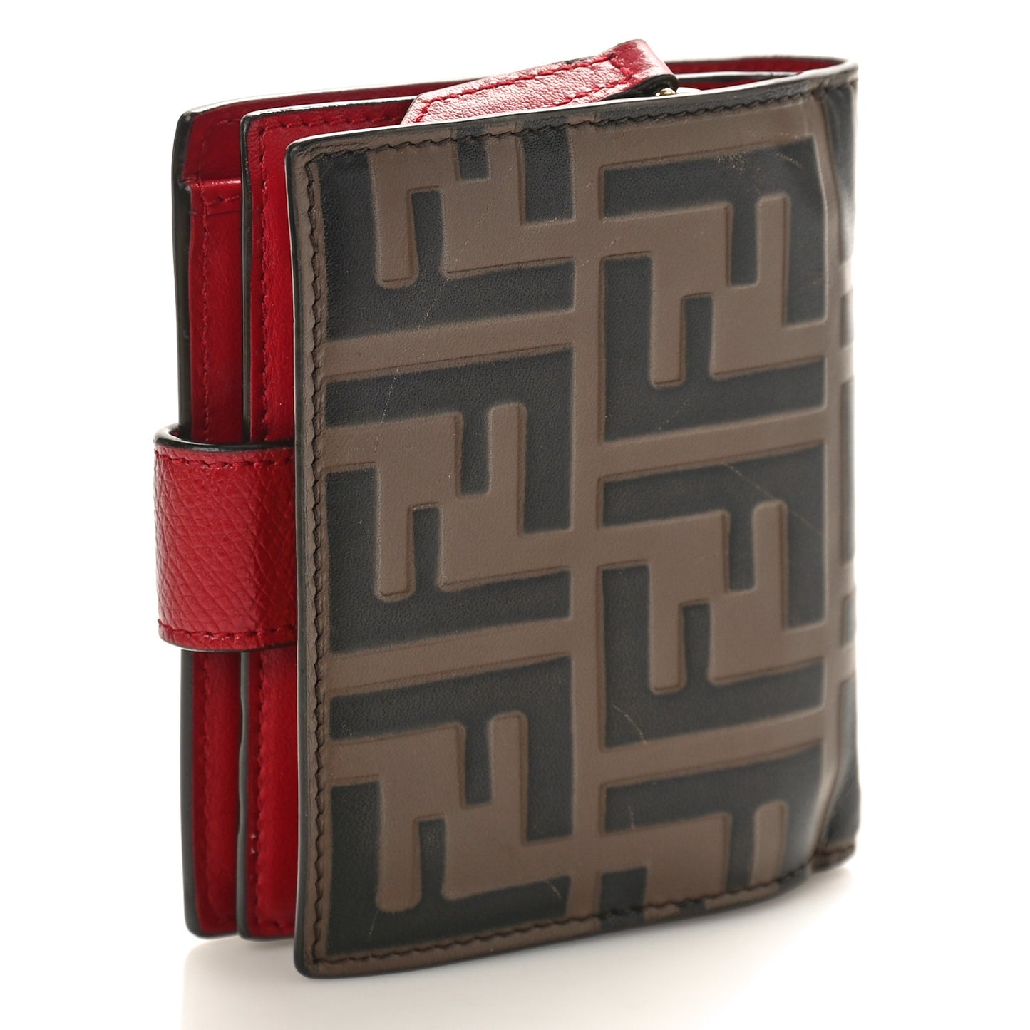 Vitello Cruise F is Fendi Bi-Color FF 1974 Embossed Compact Wallet Maya Black Fragola
