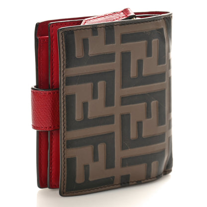 Fendi Vitello Cruise F is Fendi Bi-Color FF 1974 Embossed Compact Wallet Maya Black Fragola 3 of 19