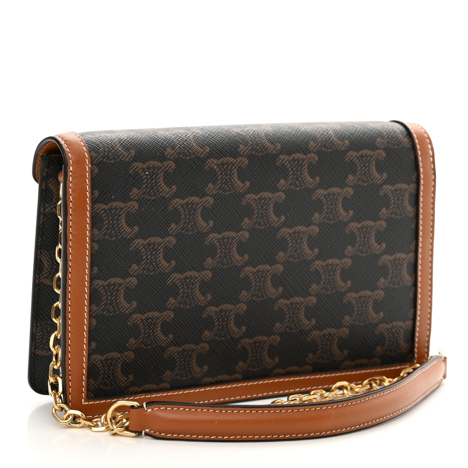 Celine Triomphe Canvas Calfskin Wallet on Chain Tan 3 of 10