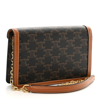 Celine Triomphe Canvas Calfskin Wallet on Chain Tan 3 of 10