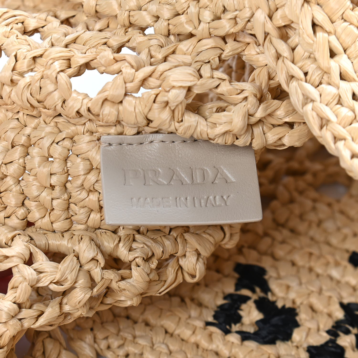 Prada Yarn Raffia Effect Crochet Logo Embroidered Tote Bag Naturale 6 of 9
