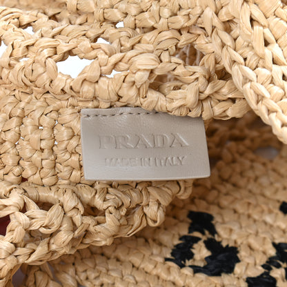 Prada Yarn Raffia Effect Crochet Logo Embroidered Tote Bag Naturale 6 of 9