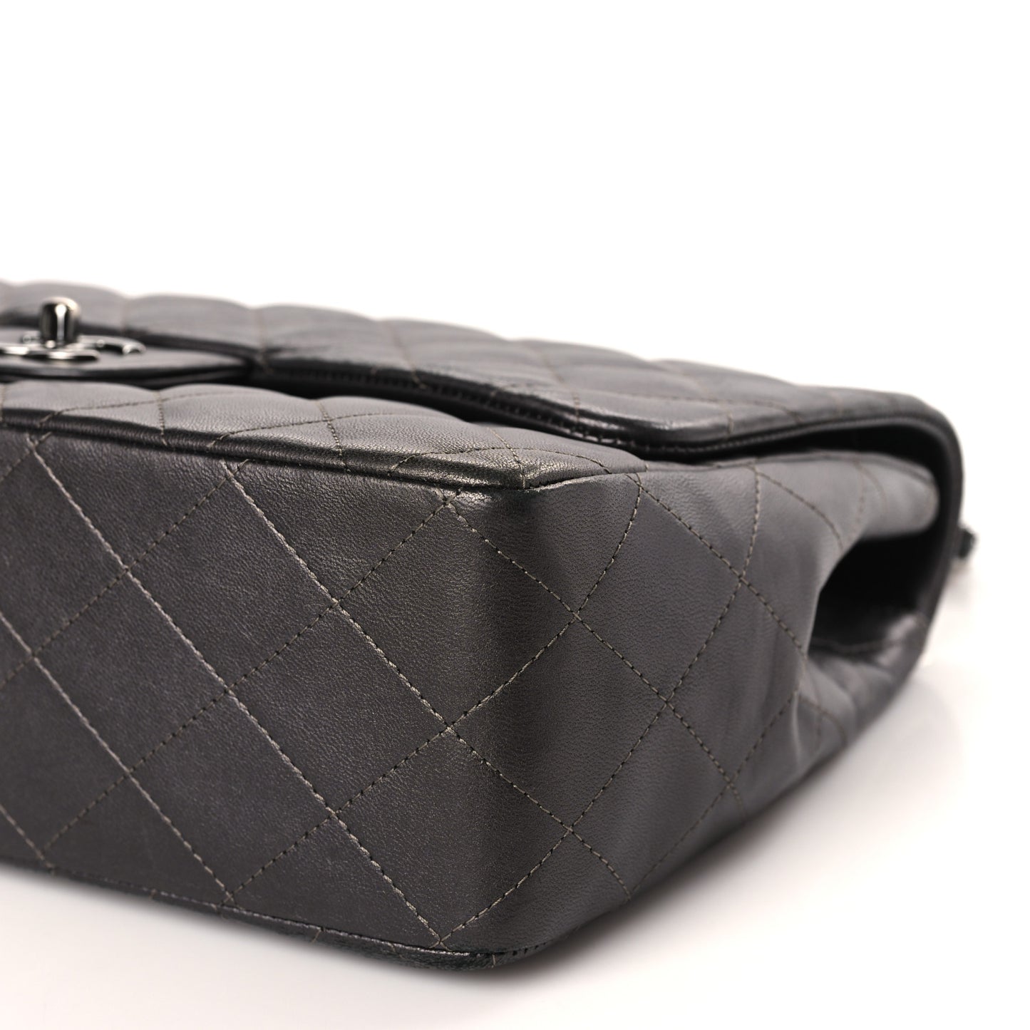 Metallic Lambskin Quilted Jumbo Single Flap Dark Grey