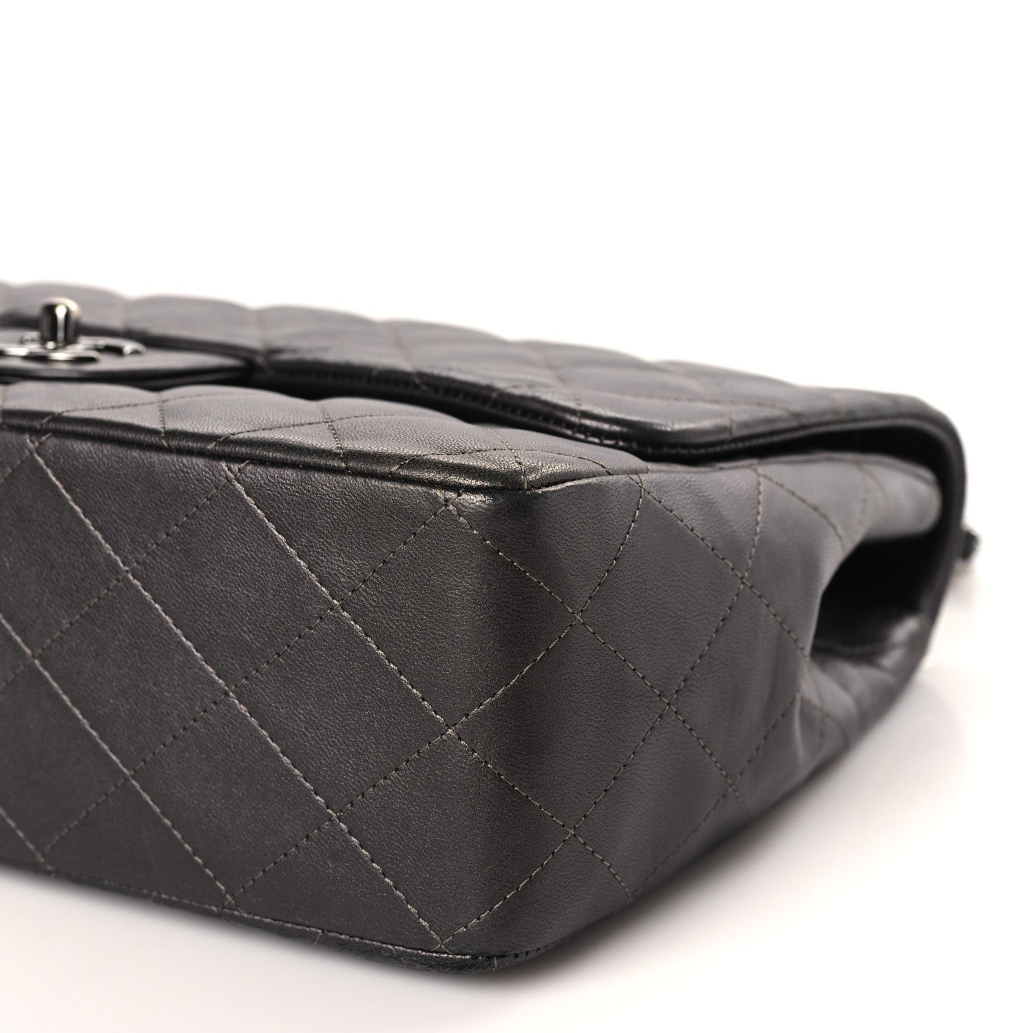 Chanel Metallic Lambskin Quilted Jumbo Single Flap Dark Grey 10 of 11