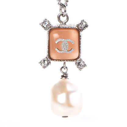Chanel Enamel Pearl Crystal CC Pendant Necklace Silver 4 of 6