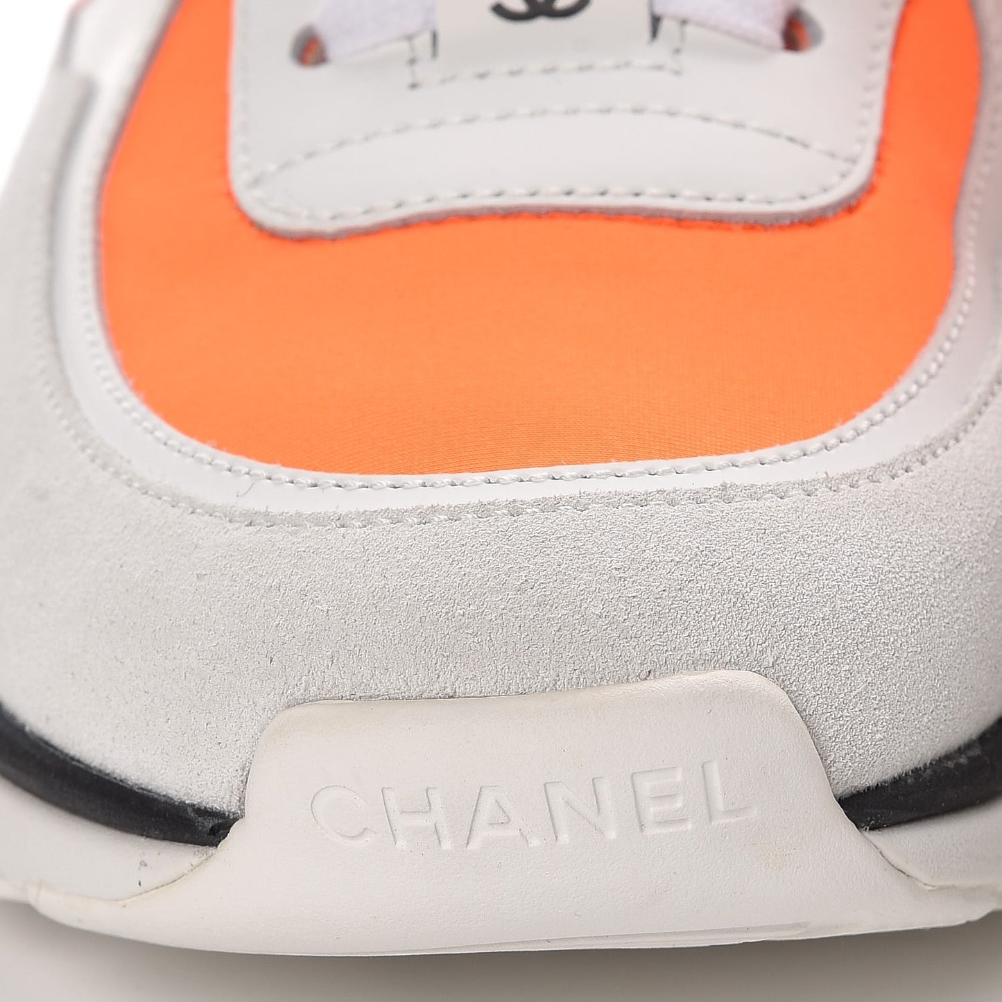 Suede Calfskin Lambskin Neoprene High Top CC Sneakers 37 White Fluo Orange