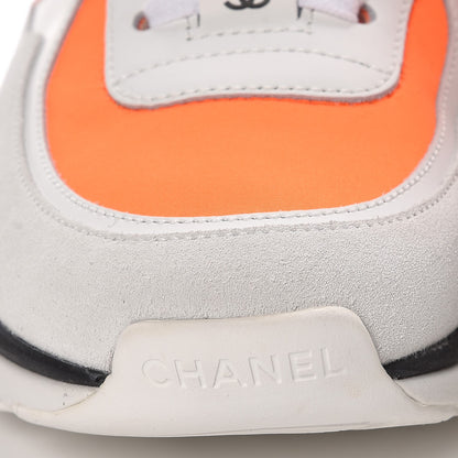 Chanel Suede Calfskin Lambskin Neoprene High Top CC Sneakers 37 White Fluo Orange 8 of 12