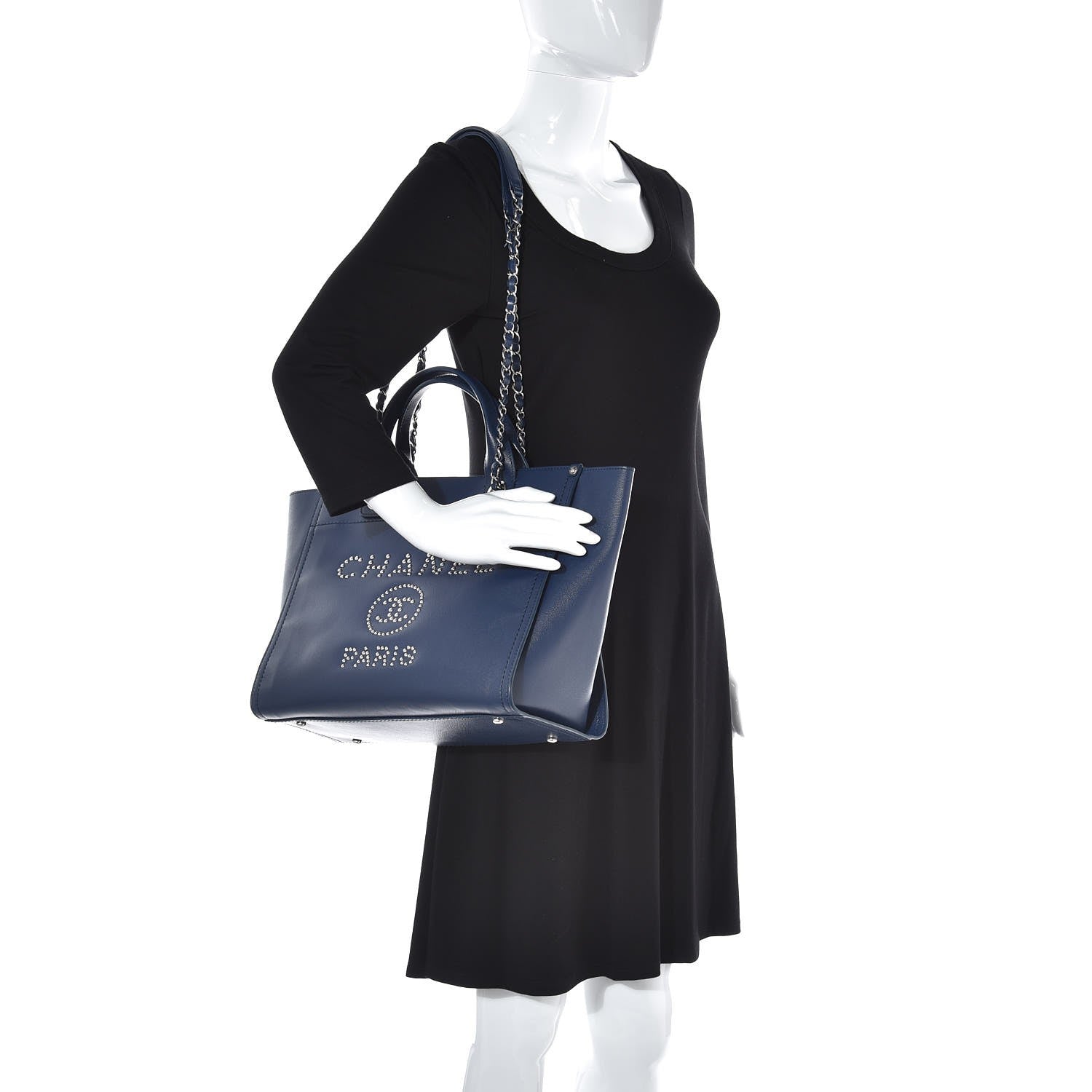 Chanel Caviar Small Studded Deauville Tote Navy 2 of 8