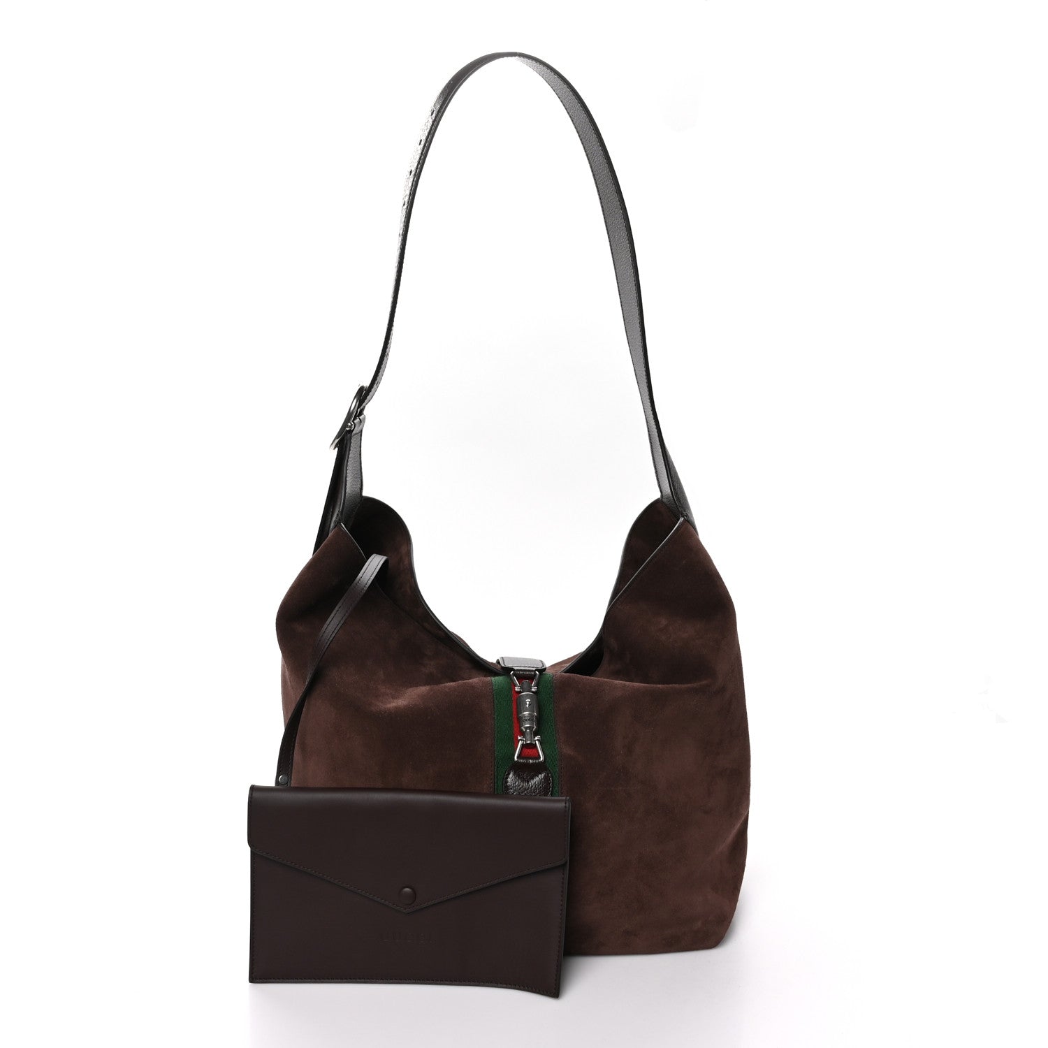 Gucci Suede Textured Dollar Calfskin Web Medium Jackie 1961 Crossbody Bag Brown 3 of 13
