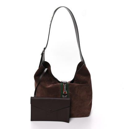 Gucci Suede Textured Dollar Calfskin Web Medium Jackie 1961 Crossbody Bag Brown 3 of 13